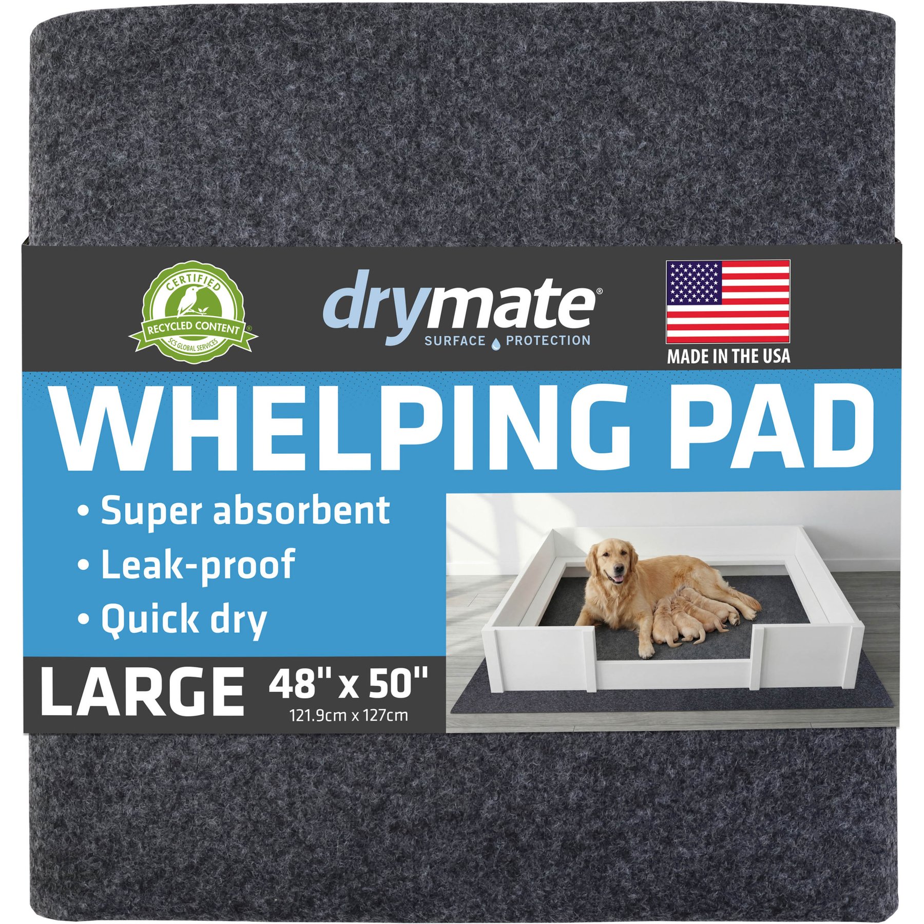 Drymate Dog & Cat Whelping Box Mat, Washable Puppy Training Pee Pad, Large: 48 x 50-in
