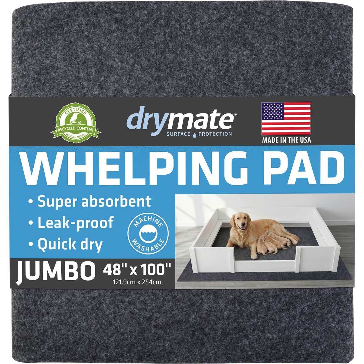 Drymate Dog & Cat Whelping Box Mat, Washable Puppy Training Pee Pad, X-Large: 48 x 100-in