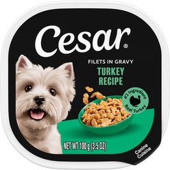 Cesar Turkey Recipe Filets in Gravy Small Breed Adult Wet Dog Food Trays, 3.5-oz, case of 24