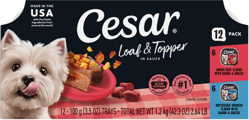 Cesar Bacon Feast Loaf & Topper Variety Pack Small Breed Adult Wet Dog Food Trays, 3.5-oz, case of 12