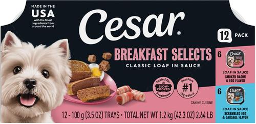 Cesar Breakfast Classic Loaf in Sauce Variety Pack Small Breed Adult Wet Dog Food Trays, 3.5-oz, case of 12