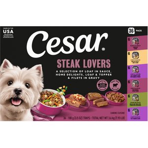 Cesar Steak Lovers Variety Pack Small Breed Adult Wet Dog Food Trays, 3.5-oz, case of 36