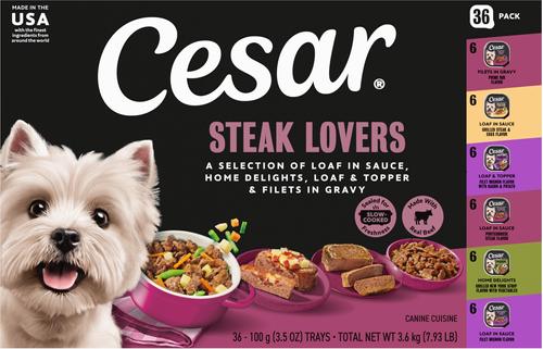 Cesar Steak Lovers Variety Pack Small Breed Adult Wet Dog Food Trays, 3.5-oz, case of 36