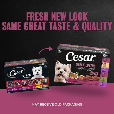 Show full view: Cesar Steak Lovers Variety Pack Small Breed Adult Wet Dog Food Trays, 3.5-oz, case of 36 slide 3 of 10