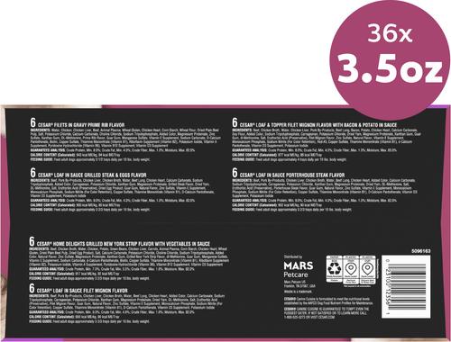 Show full view: Cesar Steak Lovers Variety Pack Small Breed Adult Wet Dog Food Trays, 3.5-oz, case of 36 slide 4 of 10