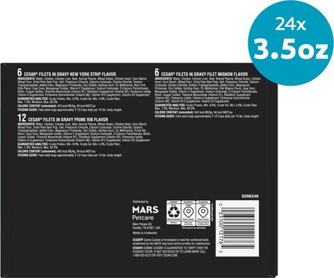 Show full view: Cesar Filets in Gravy Beef Flavors Variety Pack Small Breed Adult Wet Dog Food, 3.5-oz tray, case of 24 slide 4 of 11