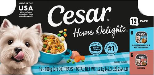 Cesar Home Delights Slow Cooked Chicken & Vegetables & Beef Stew Variety Pack Small Breed Adult Wet Dog Food Trays, 3.5-oz, case of 12