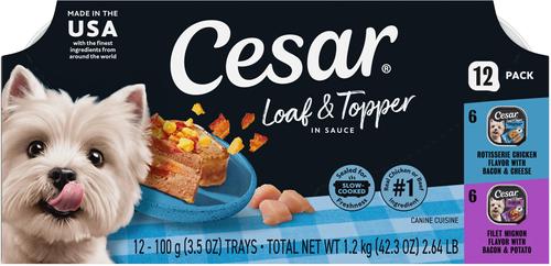 Cesar Loaf in Sauce Rotisserie Chicken & Filet Mignon Flavors Variety Pack Grain-Free Small Breed Adult Wet Dog Food Trays, 3.5-oz, case of 12
