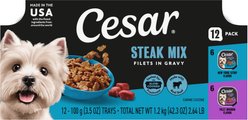 Cesar Filets in Gravy Beef Variety Pack Small Breed Adult Wet Dog Food Trays, 3.5-oz, case of 12