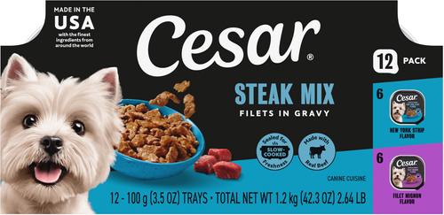 Cesar Filets in Gravy Beef Variety Pack Small Breed Adult Wet Dog Food Trays, 3.5-oz, case of 12