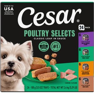 Cesar Poultry Variety Pack with Real Chicken, Turkey & Duck Grain-Free Small Breed Adult Wet Dog Food Trays, 3.5-oz, case of 24