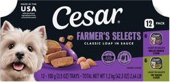 Cesar Classic Loaf in Sauce Top Sirloin & Grilled Chicken Flavors Variety Pack Grain-Free Small Breed Adult Wet Dog Food Trays, 3.5-oz, case of 12 slide 1 of 9