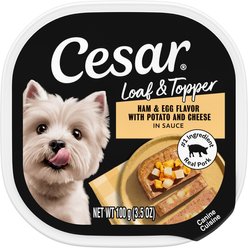 Cesar Loaf & Topper in Sauce Ham & Egg Flavor with Potato & Cheese Grain-Free Small Breed Adult Wet Dog Food, 3.5-oz, case of 24
