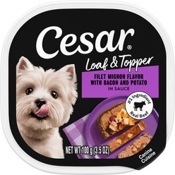 Cesar Loaf & Topper in Sauce Filet Mignon Flavor with Bacon & Potato Grain-Free Small Breed Adult Wet Dog Food Trays, 3.5-oz, case of 24