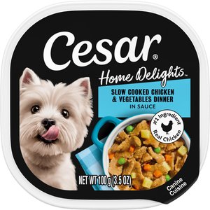 Cesar Home Delights Slow Cooked Chicken & Vegetables Dinner in Sauce Small Breed Adult Wet Dog Food Trays, 3.5-oz, case of 24