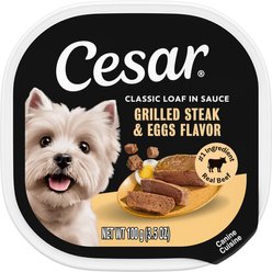 Cesar Classic Loaf in Sauce Grilled Steak & Eggs Flavor Small Breed Adult Wet Dog Food Trays, 3.5-oz, case of 24