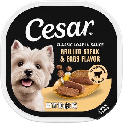 Cesar Classic Loaf in Sauce Grilled Steak & Eggs Flavor Small Breed Adult Wet Dog Food Trays, 3.5-oz, case of 24