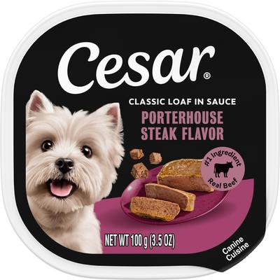 Cesar Classic Loaf in Sauce Porterhouse Steak Flavor Grain-Free Small Breed Adult Wet Dog Food Trays, 3.5-oz, case of 24