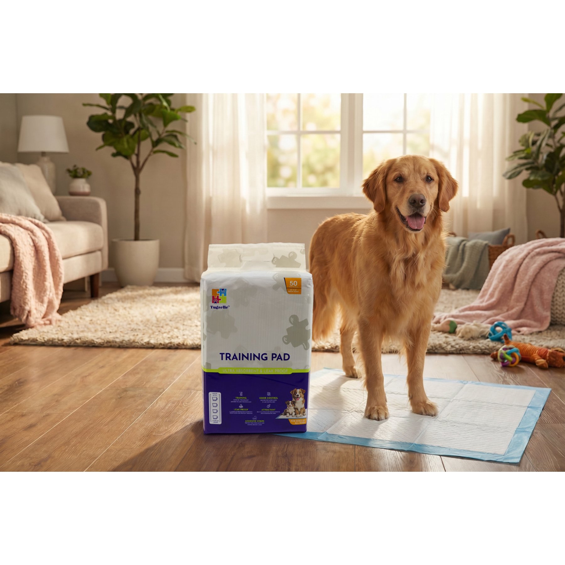 Tugzelle Fresh Scented Dog Potty Training Pad, 23 x 23-in, 50 count