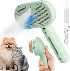 VIVIPAL 2-in-1 Self Cleaning Slicker Dog & Cat Steam Brush & Hair Remover with Blue light, Green