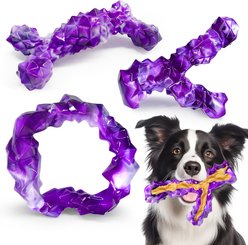 FUUFOME Indestructible Extra Durable Dental Bacon Flavored Bone Aggressive Dog Chew Toy, Purple, 3 count