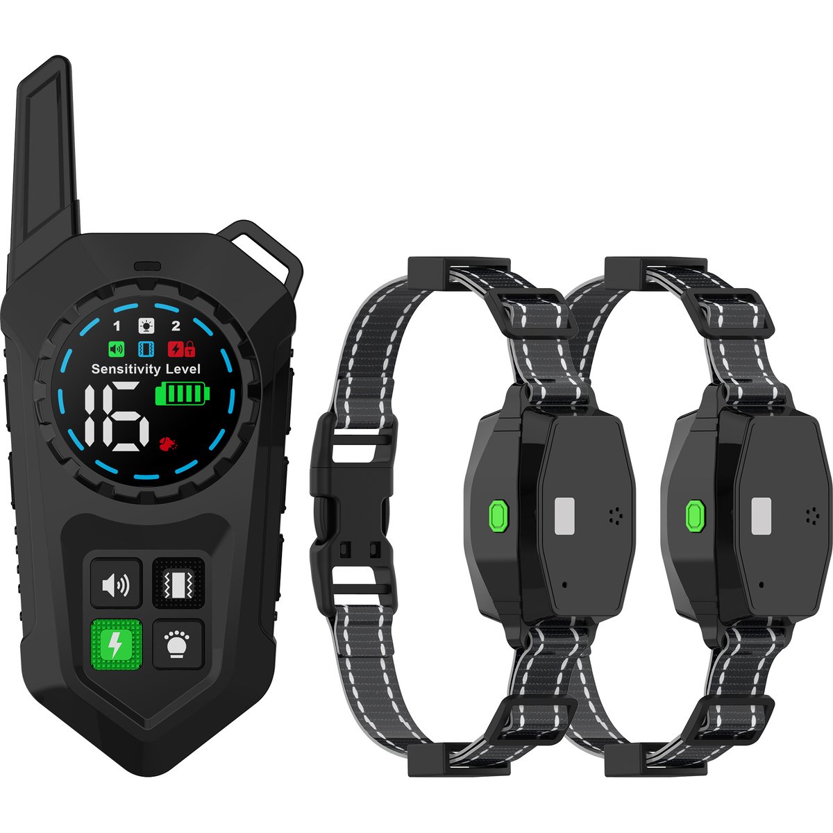 LvLrister T820 3-in-1 Remote Waterproof Training & Anti-Bark Dog Collar with Light, Black, 26-in neck, 1.375-in wide, 2 count