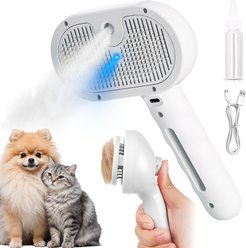 VIVIPAL 2-in-1 Self Cleaning Slicker Dog & Cat Steam Brush & Hair Remover with Blue light, White