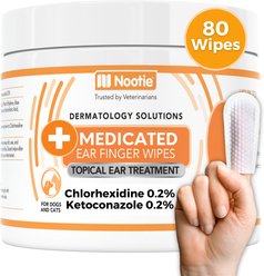 Nootie Chlorhexidine Wax, Dirt & Odor Removal Medicated Dog Ear Finger Wipes, 80 count