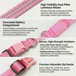MEGAPAWS Rechargeable Waterproof Double Optical Fiber Glowing LED Dog Collar, Pink, Medium: 16 to 19-in neck, 0.99-in wide slide 2 of 8
