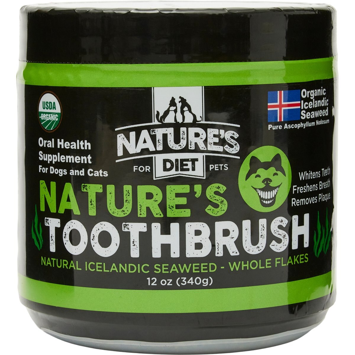 Nature's Diet Toothbrush Systemic Plaque Remover Dry Dog Food Topping, 12-oz jar