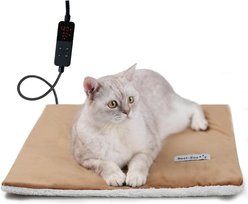 Rest-Eazzzy 5-Level Timer & Temperature Control with Removable Cover Cat Heating Pad & Bed, Light Brown, Small, 1 count