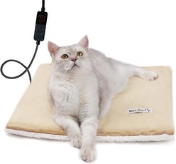 Rest-Eazzzy 5-Level Timer & Temperature Control with Removable Cover Cat Heating Pad & Bed, Beige, Small, 1 count