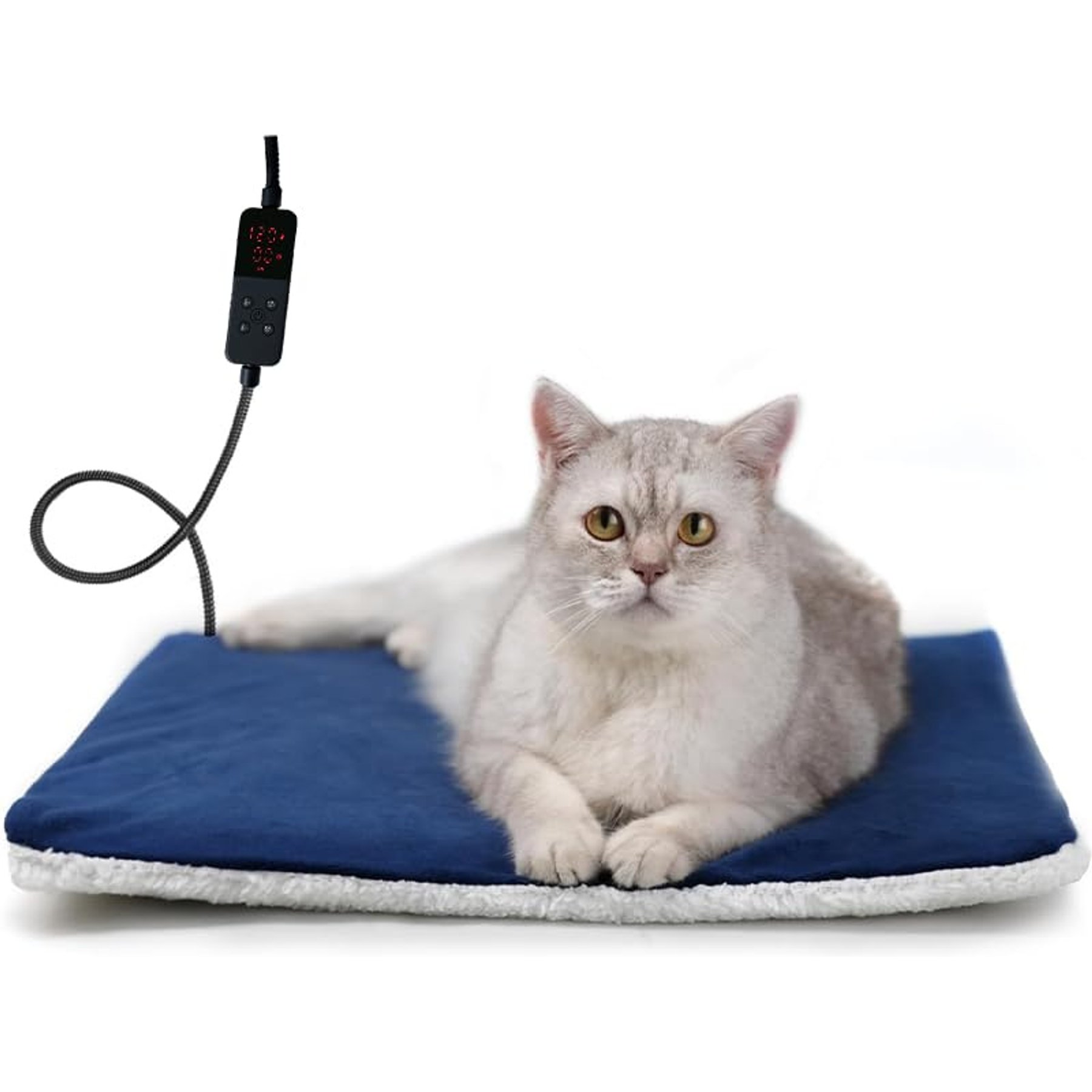 Rest-Eazzzy 5-Level Timer & Temperature Control with Removable Cover Cat Heating Pad & Bed, Navy Blue, Small, 1 count