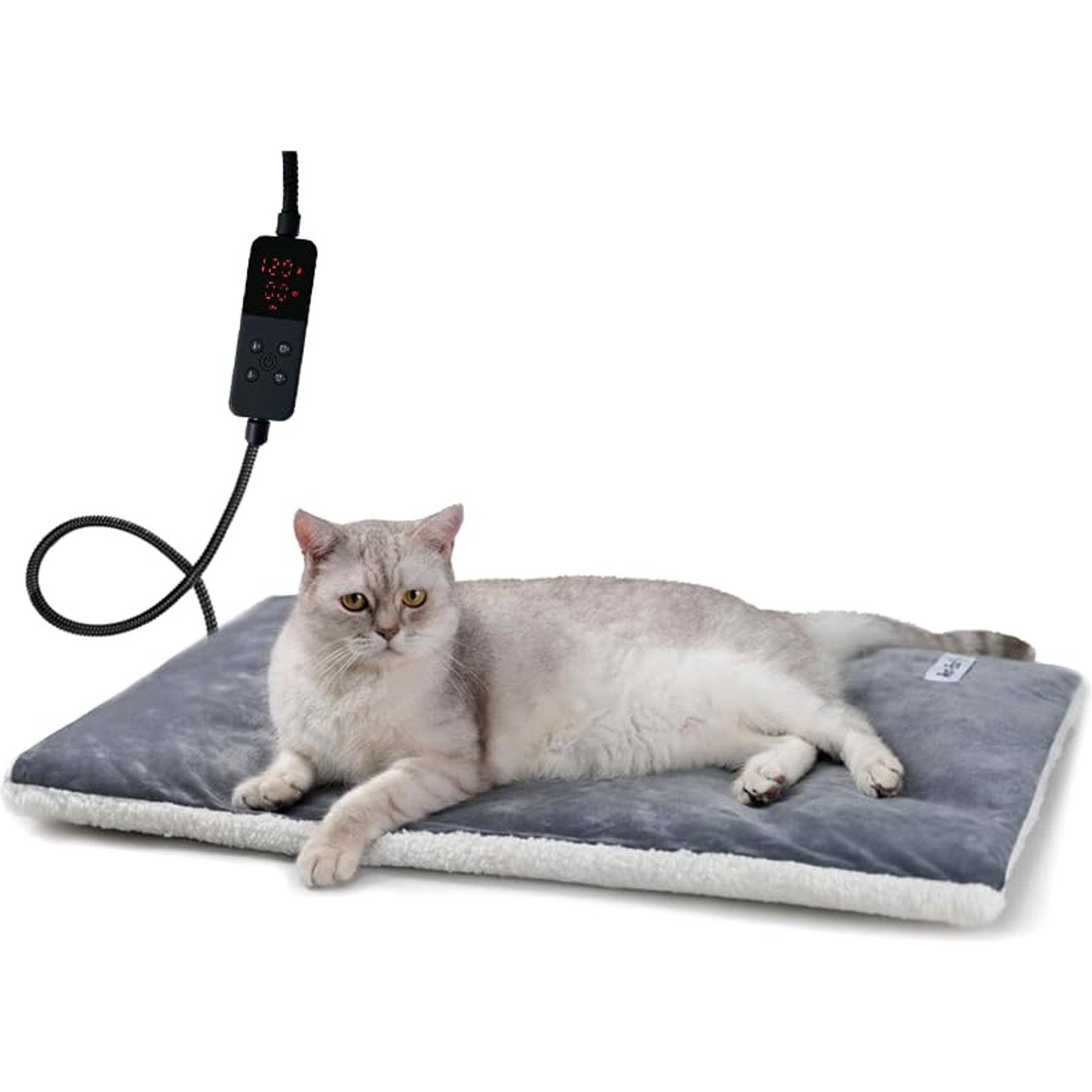 Rest-Eazzzy 5-Level Timer & Temperature Control with Removable Cover Cat Heating Pad & Bed, Gray, Medium, 1 count