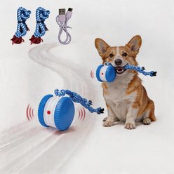 Petajoy Automatic Interactive Exercise Wheels & Balls with Rope Dog Toy, Blue
