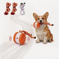 Petajoy Automatic Interactive Exercise Wheels & Balls with Rope Dog Toy, Orange