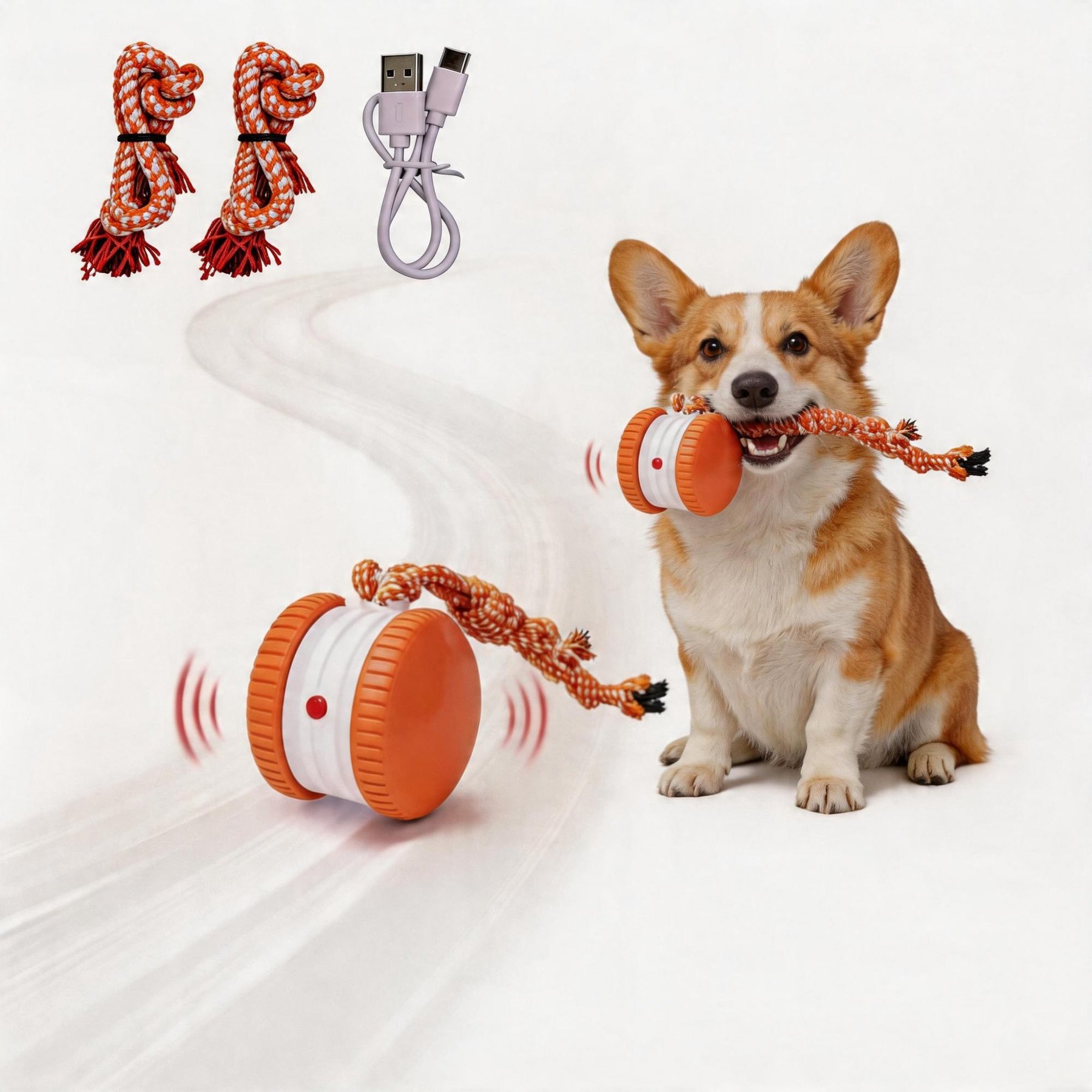 Petajoy Automatic Interactive Exercise Wheels & Balls with Rope Dog Toy, Orange