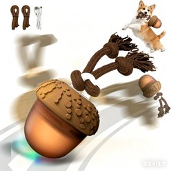 Petajoy Rope Runner Interactive Squeaky Rope Dog Toy with Little Pinecone Design, Brown slide 1 of 7