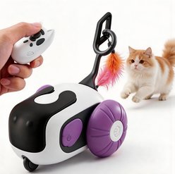 Mewluxe Pet Gravity Glide Remote Control & Auto Mouse Cat Toy with Feather Teaser, Purple