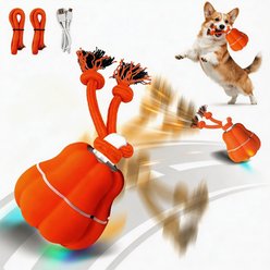 Petajoy Rope Runner Interactive Squeaky Rope Dog Toy with Little Pumpkin Design, Orange