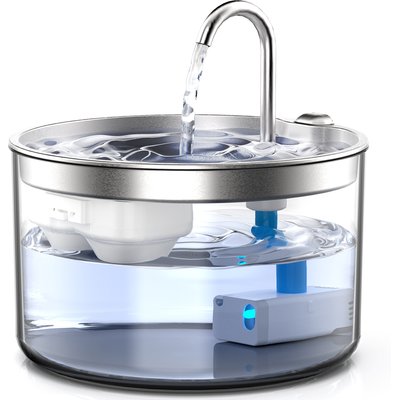 Casfuy Casfuy PWB-004 Quiet BPA-Free Cat Water Fountain with Glass Base & Stainless Steel Tray, 95-oz