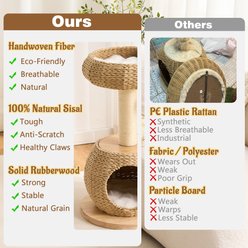 Hittite Solid Wood 30-in Ratten Cat Tree Tower & Condo with Sisal Scratching Post, Natural, 17.5 x 17.5 x 30-in slide 2 of 9