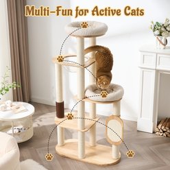 Hittite Solid Wood 60-in Corduroy Cat Tree Tower with Sisal Scratching Post, Self-Grooming Bed, Board & Capsule, Natural, 31.5 x 15.5 x 60-in slide 2 of 9