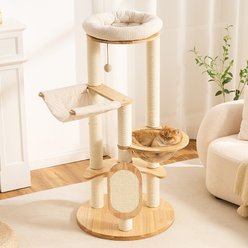 Hittite Solid Wood 49-in Corduroy Cat Tree Tower with Sisal Scratching Post & Board, Capsule & Hammock, Natural, 23.6 x 23.6 x 49-in slide 2 of 9