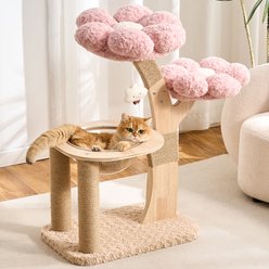 Hittite Flower 36-in Faux Fur Cat Tree Tower with Scratching Post, Wooden Branch Design, Flower Perches & Space Capsule, 23.62 x 15.74 x 36-in, Sakura Pink