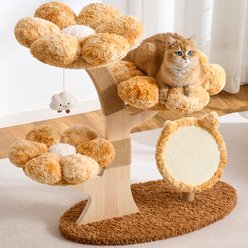 Hittite Indoor Flower 37-in Faux Fur Cat Tree Tower with Scratching Post, Wood Sculpted Branch & Scratching Board, Sunset Brown