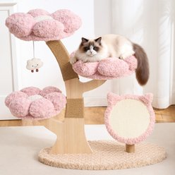 Hittite Indoor Flower 37-in Faux Fur Cat Tree Tower with Scratching Post, Wood Sculpted Branch & Scratching Board, Sakura Pink