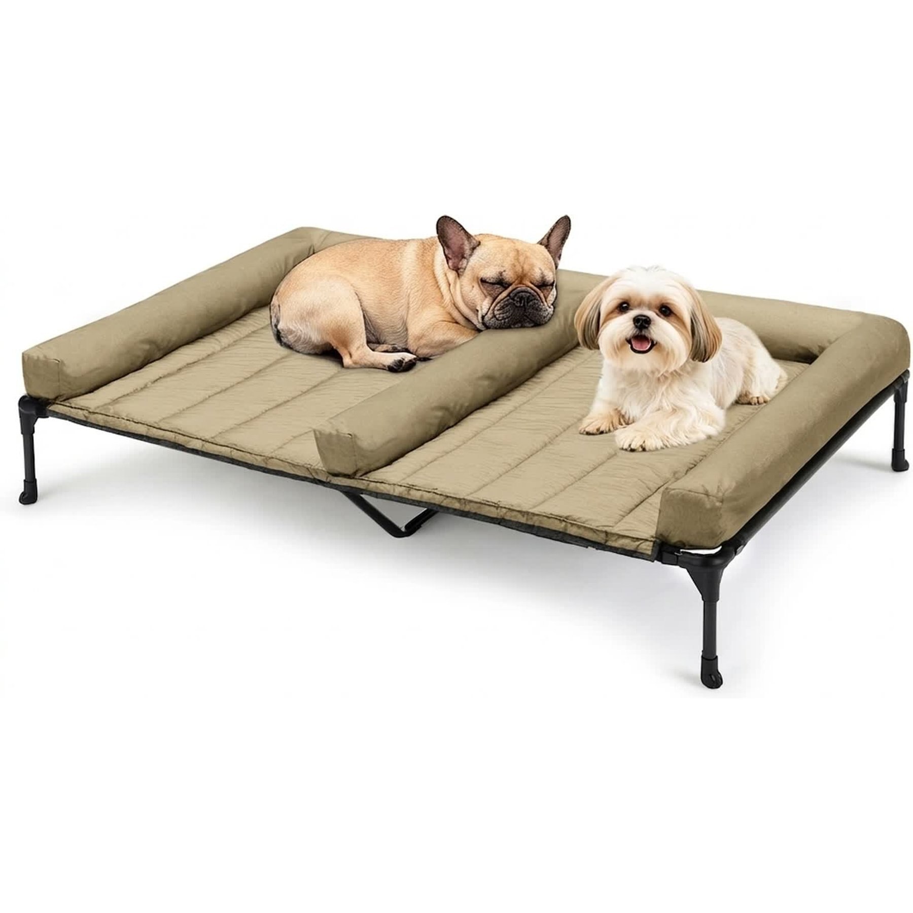 Veehoo Cooling Raised Elevated Double Dog Bed, Beige Coffee, X-Large