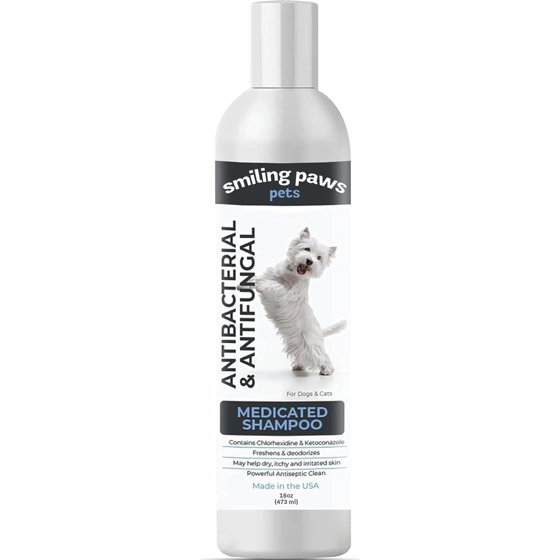 Smiling Paws Pets Antibacterial & Antifungal Medicated Dog & Cat Shampoo, 16-fl oz bottle
