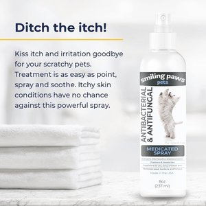 Smiling Paws Pets Antibacterial & Antifungal Medicated Dog & Cat Spray, 8-fl oz bottle